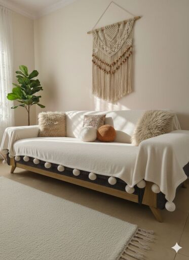 Tam Boy Ponponlu Koltuk Örtüsü