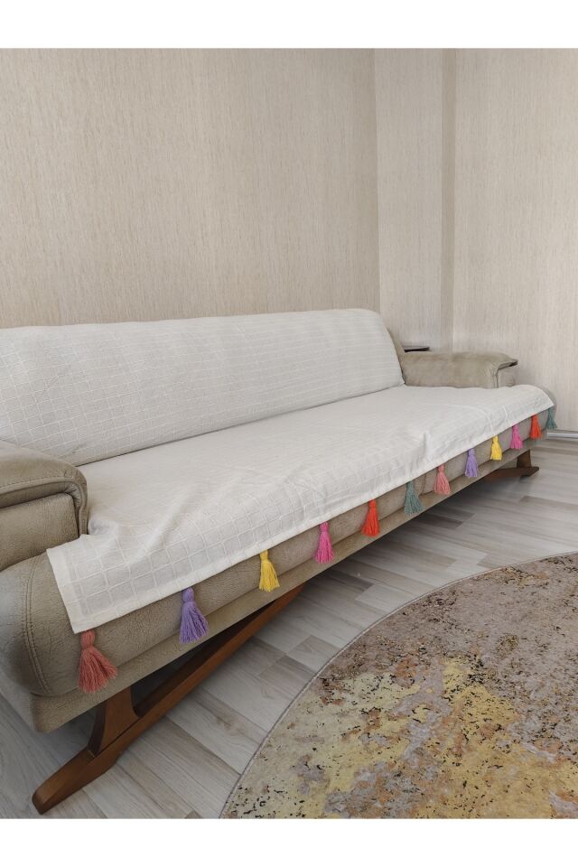 BULDAN KUMAŞ RENKLİ PÜSKÜLLÜ KOLTUK ÖRTÜSÜ - 160X210