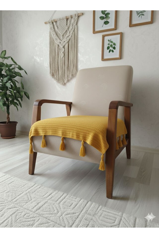 Püsküllü Tekli Koltuk Örtüsü - 70x90